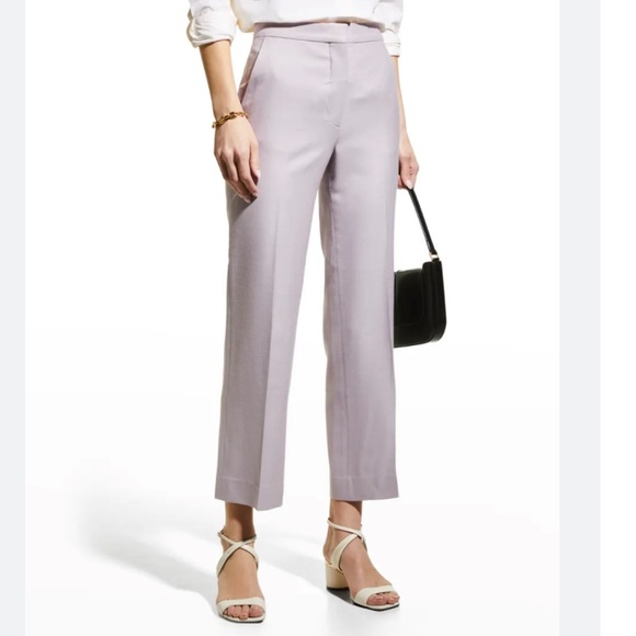 St. John Straight-Leg cotton ankle suiting pants in WHITE - Picture 1 of 7